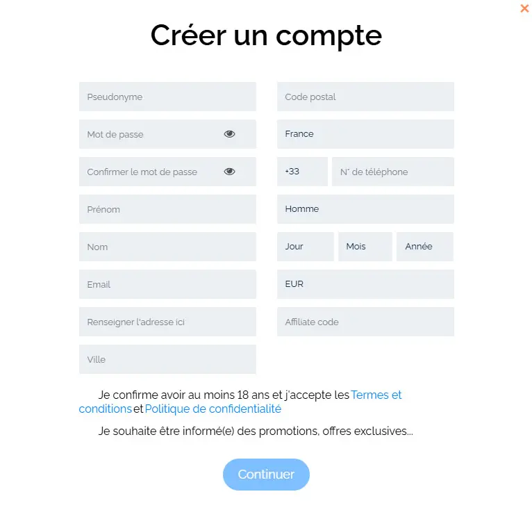 Processus d'inscription SPINATRA CASINO